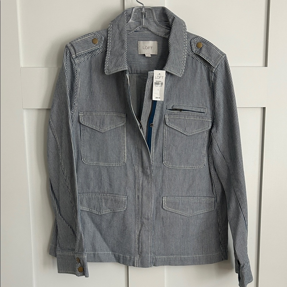 LOFT Pinstripe Military Style Jean Jacket